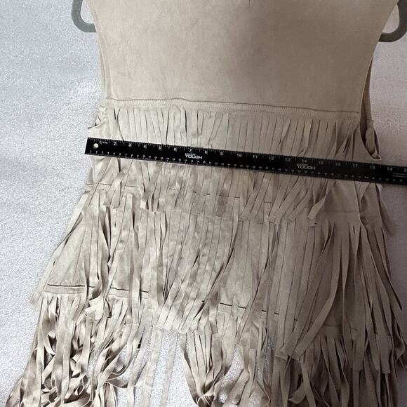 Light Tan SUEDE FRINGE Tassel HIPPIE Boho Western Vest, Size S -Open Vest - Picture 8 of 9
